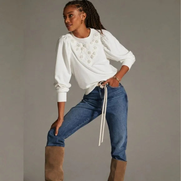 Anthropologie Embroidered Puff-Sleeve Sweatshirt - Picture 2 of 12